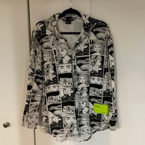 Zara Comic Print Ana Mushell Collared Button Up